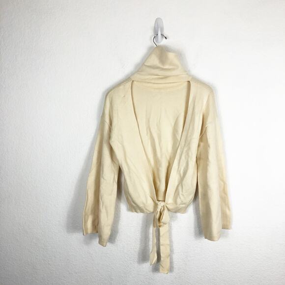 LPA Revolve Cybil Sweater in Cream Size XL Open Back Bell Sleeve Knit Turtleneck - Picture 13 of 14
